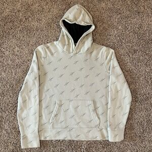 Hollister Hoodie Womens Mens Medium Green Gray Script AOP Spell Out Logo